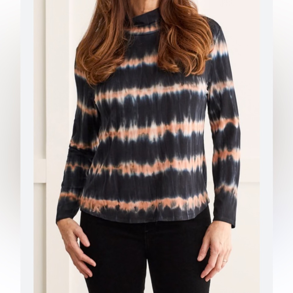 Tribal Black and Orange Tie-Dye Long Sleeve mock neck Top shirt size Medium